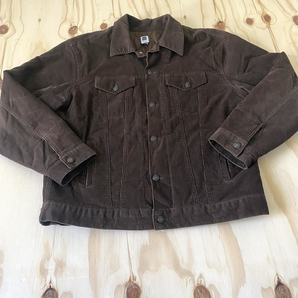 Men's Vintage Brown Corduroy Jacket Size Large Distressed Gap 90s Trucker Lined